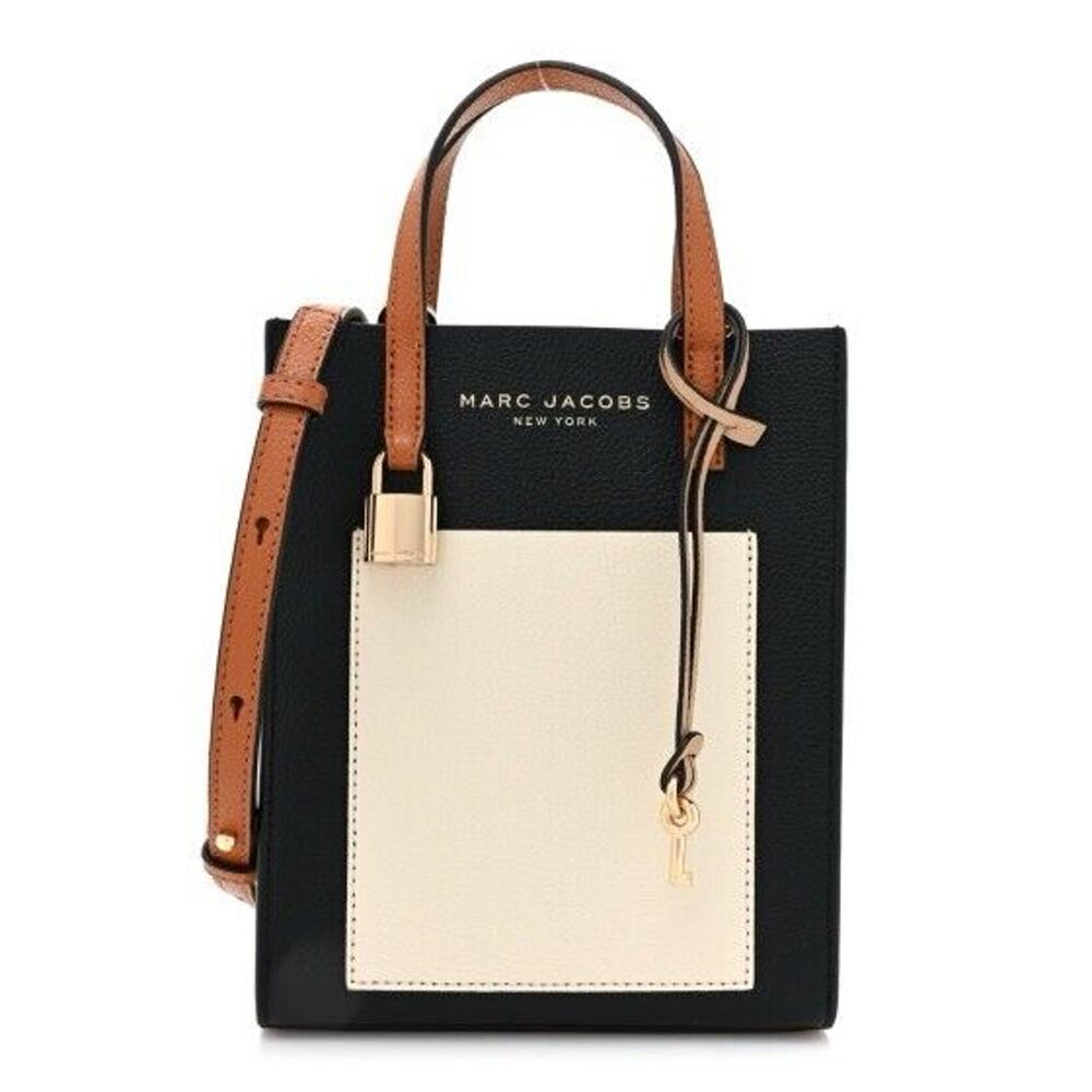 Marc Jacobs Black and Cream Crossbody Bag with Brown Strap